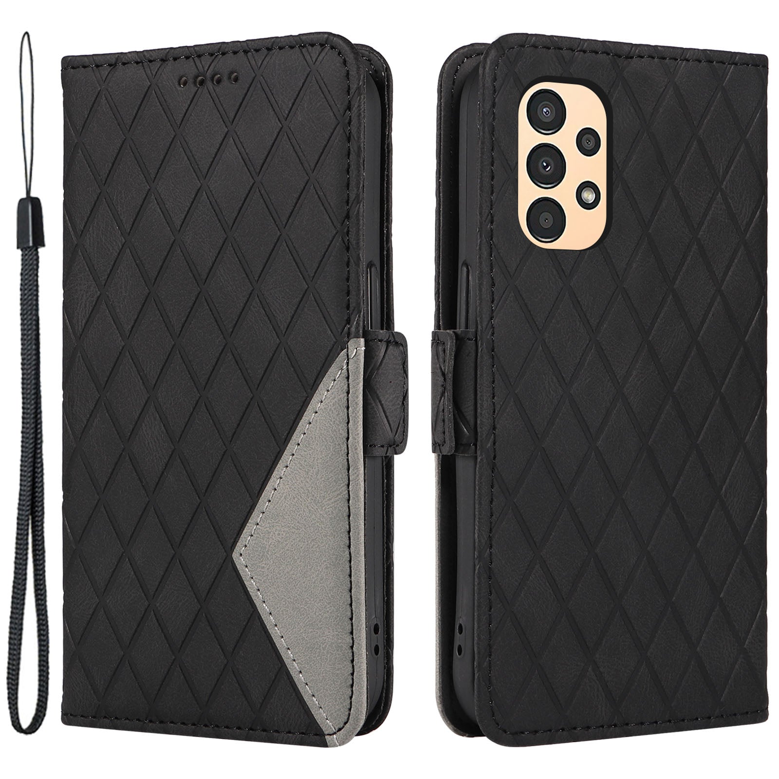 Til Samsung Galaxy A32 5G / M32 5G Farvesplejsning Rhombus påtrykt Smart Phone Cover Læder Stand Wallet Case Til Samsung Galaxy A32 5G / M32 5G Farvesplejsning Rhombus påtrykt Smart Phone Cover Læder Stand Wallet Case